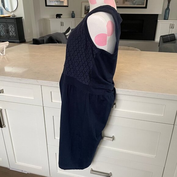 L.L.Bean Item ID 294009 Slvless Scoop Nk Fit & Flare Dress Lace Detail Navy Sz M - Picture 4 of 10